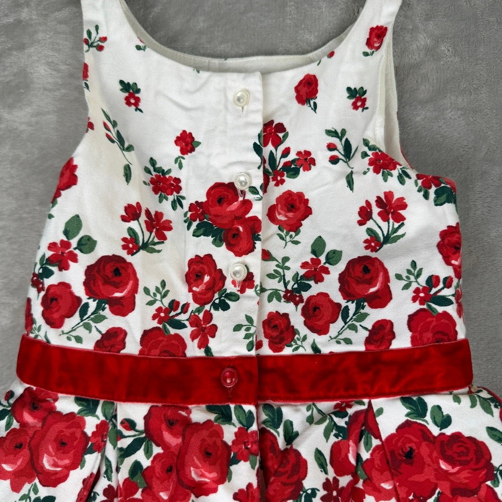 Janie and Jack Girls Red Rose Floral Dress Velvet Bow White Holiday Party Size 4 - Picture 7 of 7